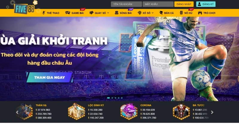 Five88 có rất nhiều mục chơi game cũng như cá cược cho anh em tận hưởng