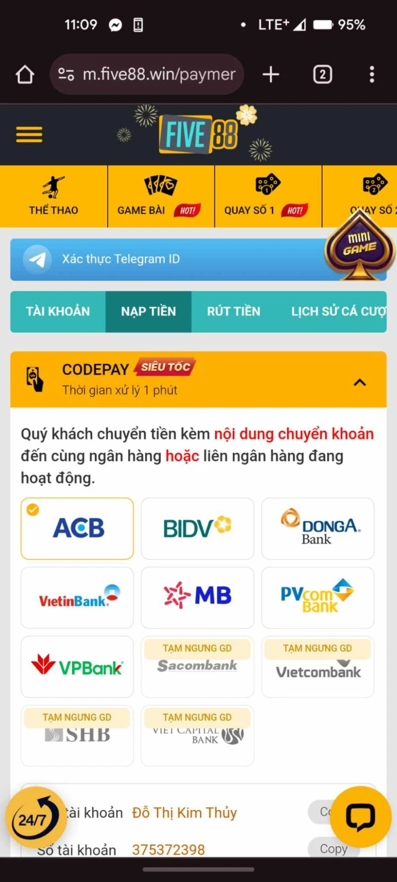 Truy cập vào trang chủ của Five88 để tải app